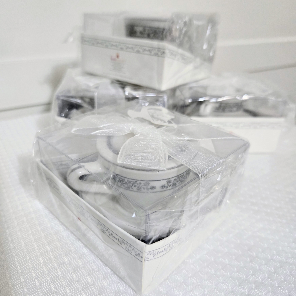 NIB Teacup Tealight Holder Thank You Candle 4set Bridal Wedding Favor Kate Aspen